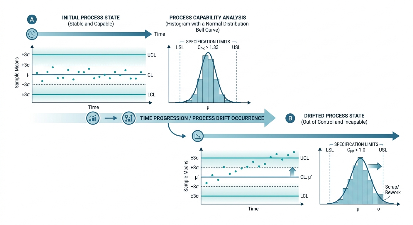 Figure 3: Statistical Process Control limits indicating process capability drift
