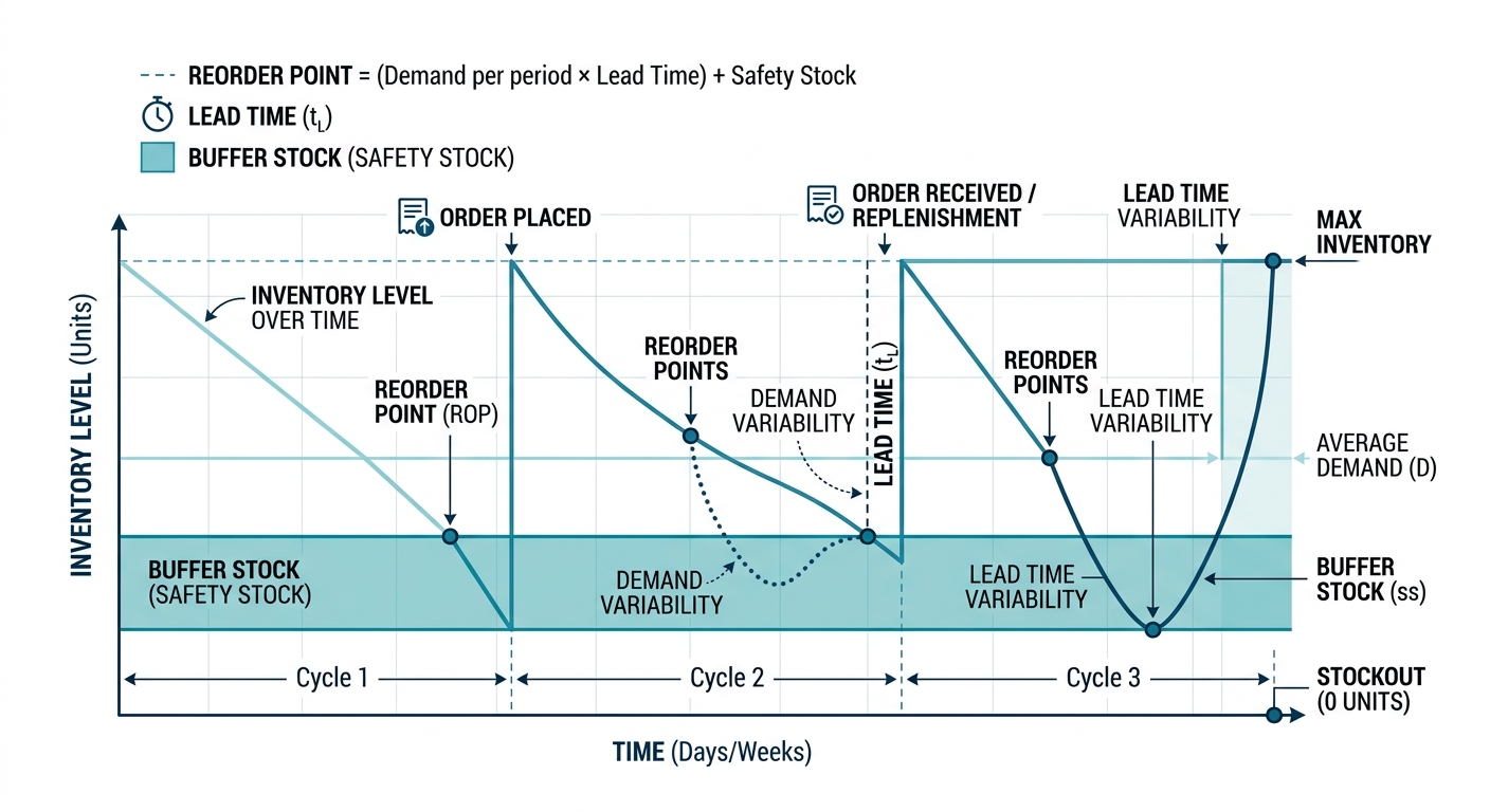 Figure 2: Inventory reorder point buffer dynamics