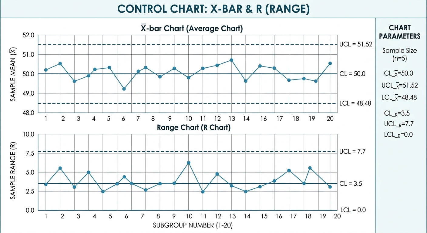 Figure 3: Completed X-bar and Range control chart plot