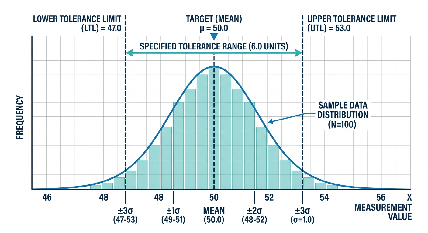 Figure 3: Sample data distribution against tolerance limits